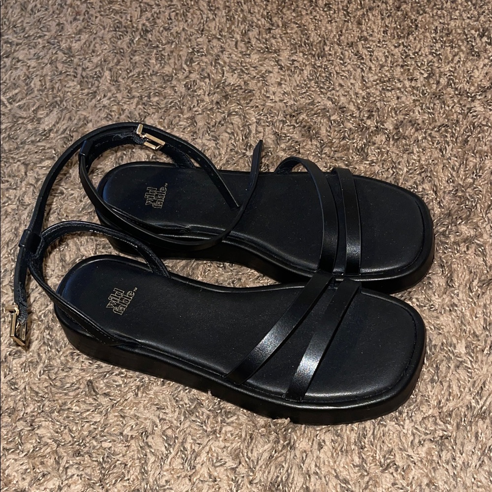 Black Strappy Ankle Buckle Sandals